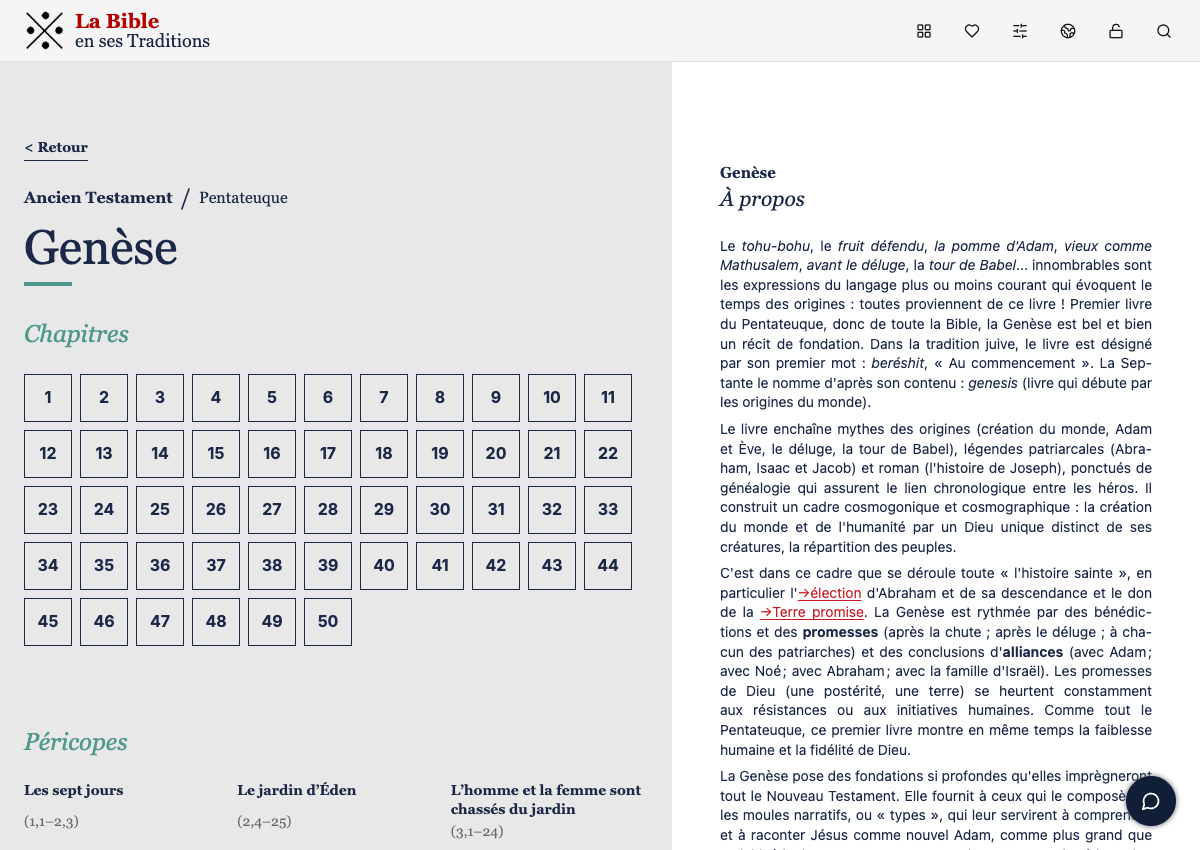 The À propos introduction to Genesis beside the chapter list